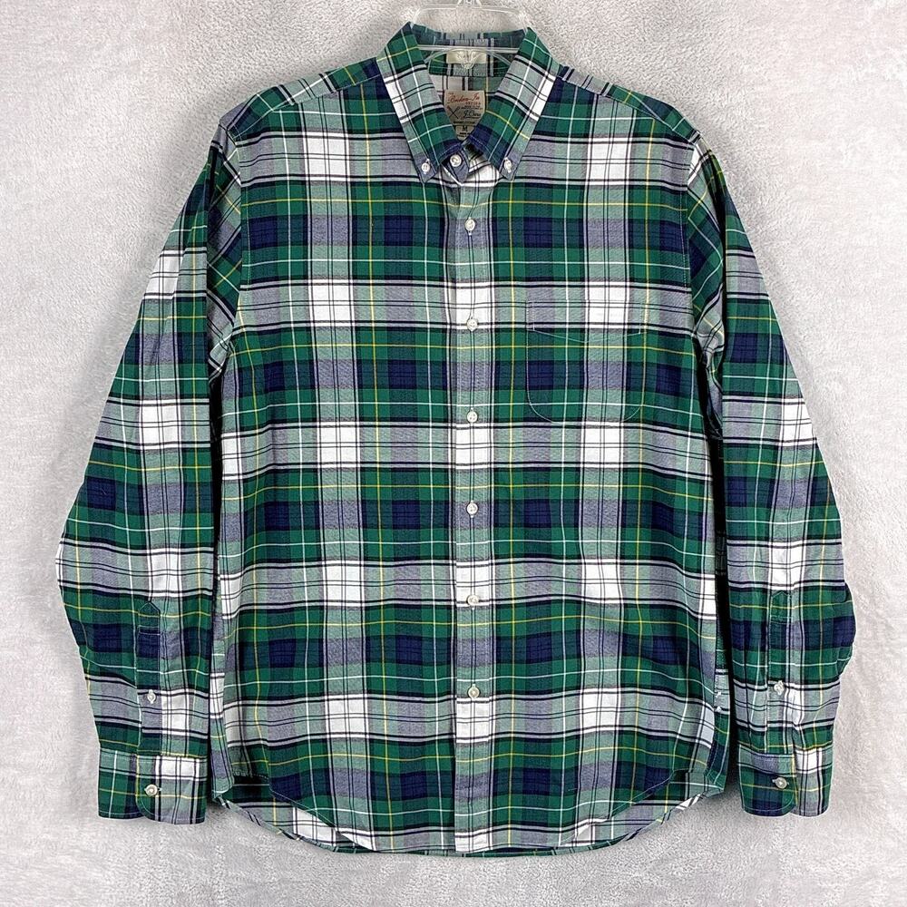 J.Crew Shirt Mens M Navy Green Plaid Broken In Oxford Preppy Heritage OCBD